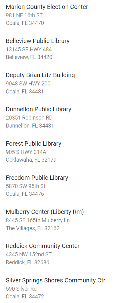 Marion County Early Voting Locations